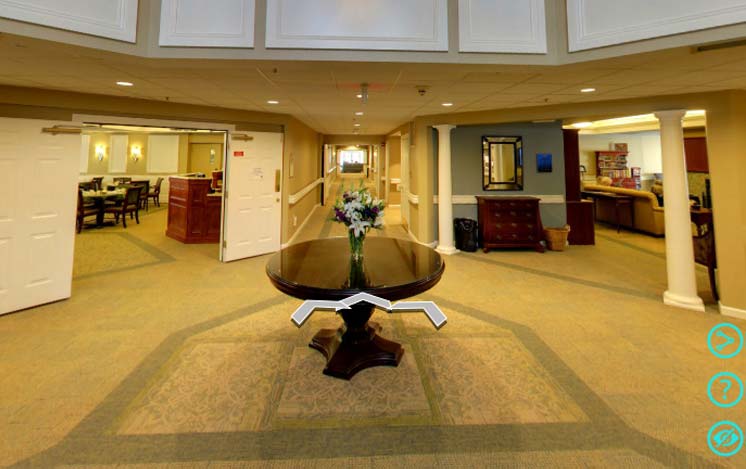 the entrance to the Woodlawn Commons independent and enriched/assisted living apartments at the beginning of the virtual tour