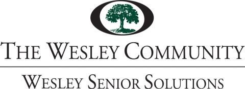 Logo that says The Wesley Community above the words Wesley Senior Solutions with a tree above both lines of words in an oval