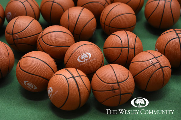 Photo of stress balls that look like little basketballs.