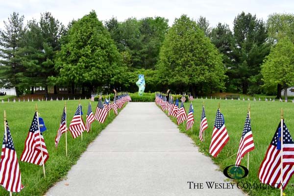 American flag display at the Wesley Memorial Garden