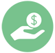 A graphic of a hand receiving a dollar symbol. It illustrates a way to donate to the renovation of The Springs Building.