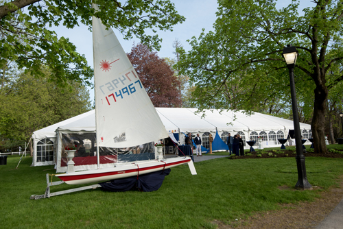 sailboat display on lawn