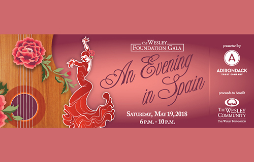 THe Wesley Foundation Gala - An Evening in Spain graphic. Features a woman dancing and a guitar.