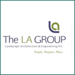 The LA Group logo with teal with border