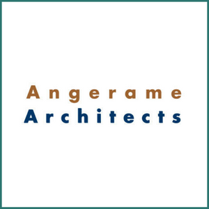 Angerame Architects logo with teal with border 