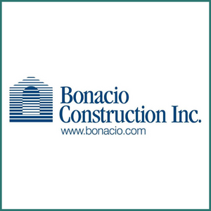 Bonacio Construction Inc. logo with teal with border