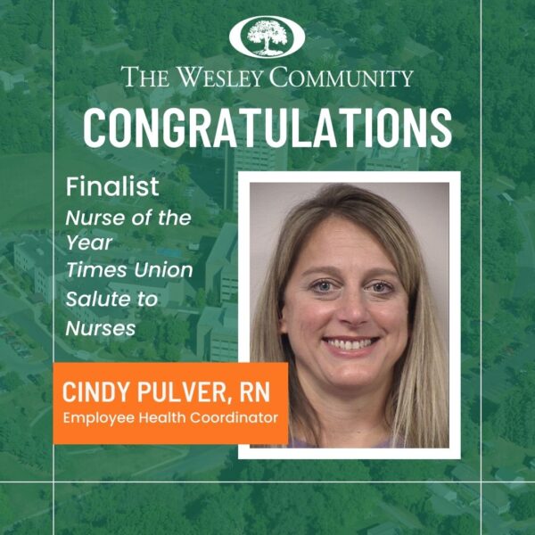 congratulations announcement for Cindy Pulver RN on being named a finalist for Nurse of the Year by the Times Union
